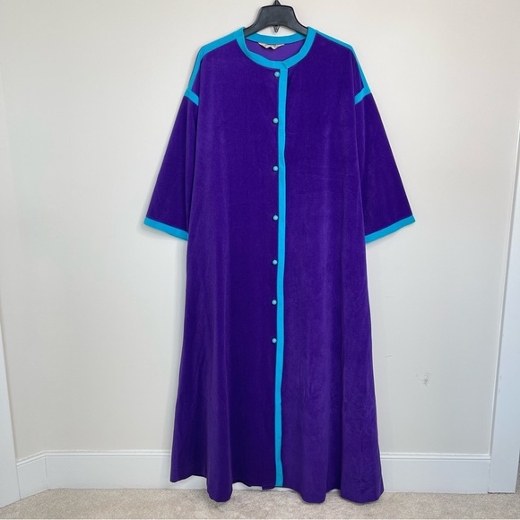 Vintage 60s Vanity Fair Velour Contrast Trim Space Age Button Up House Robe Coat - Picture 14 of 14